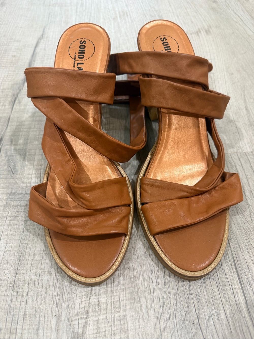 Women's Tan Tie Strap Slide Sandals